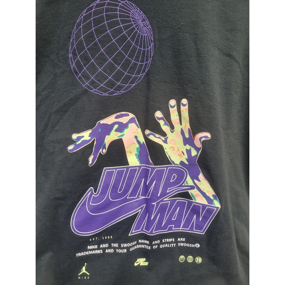 Jordan Jumpman Graphic T-Shirt Mens XXL Black Purple Globe Basketball Tee‎